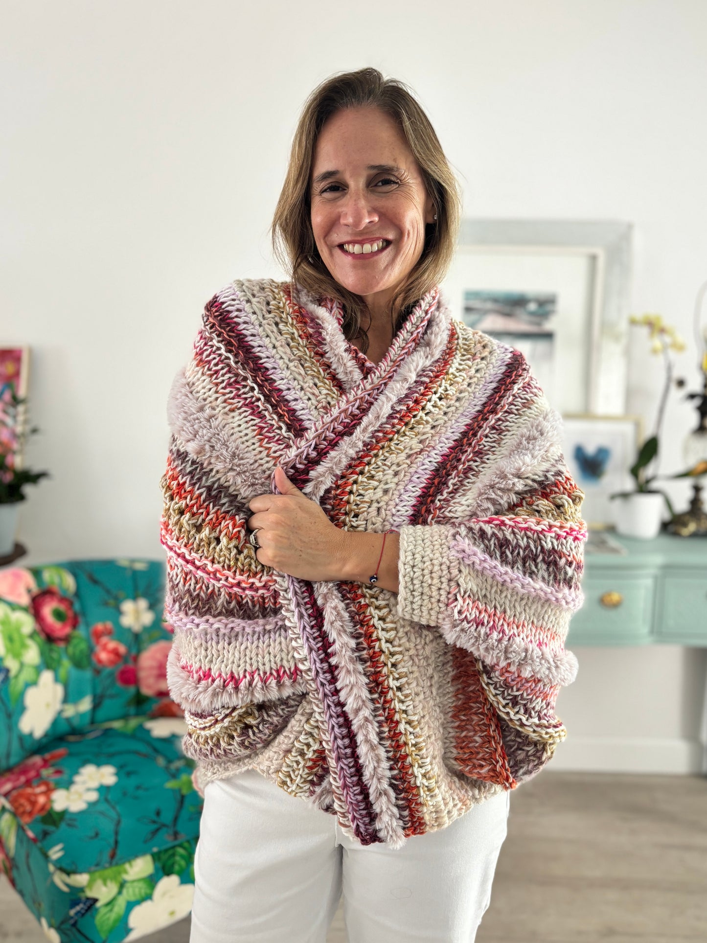 Cardigan Inés, color Jardín Rosé