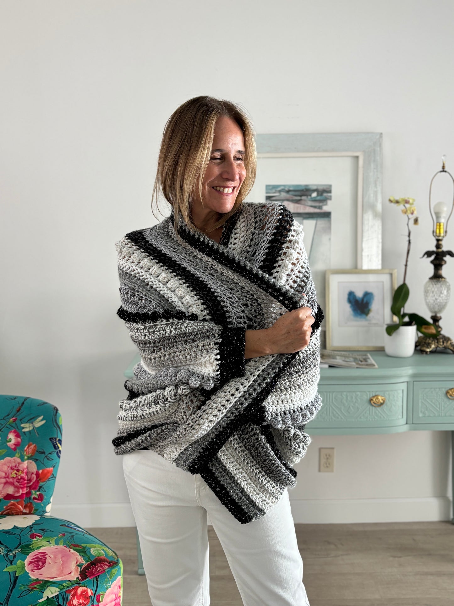 Cardigan Inés, perla,gris y negro