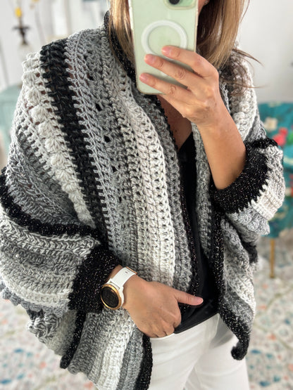 Cardigan Inés, perla,gris y negro