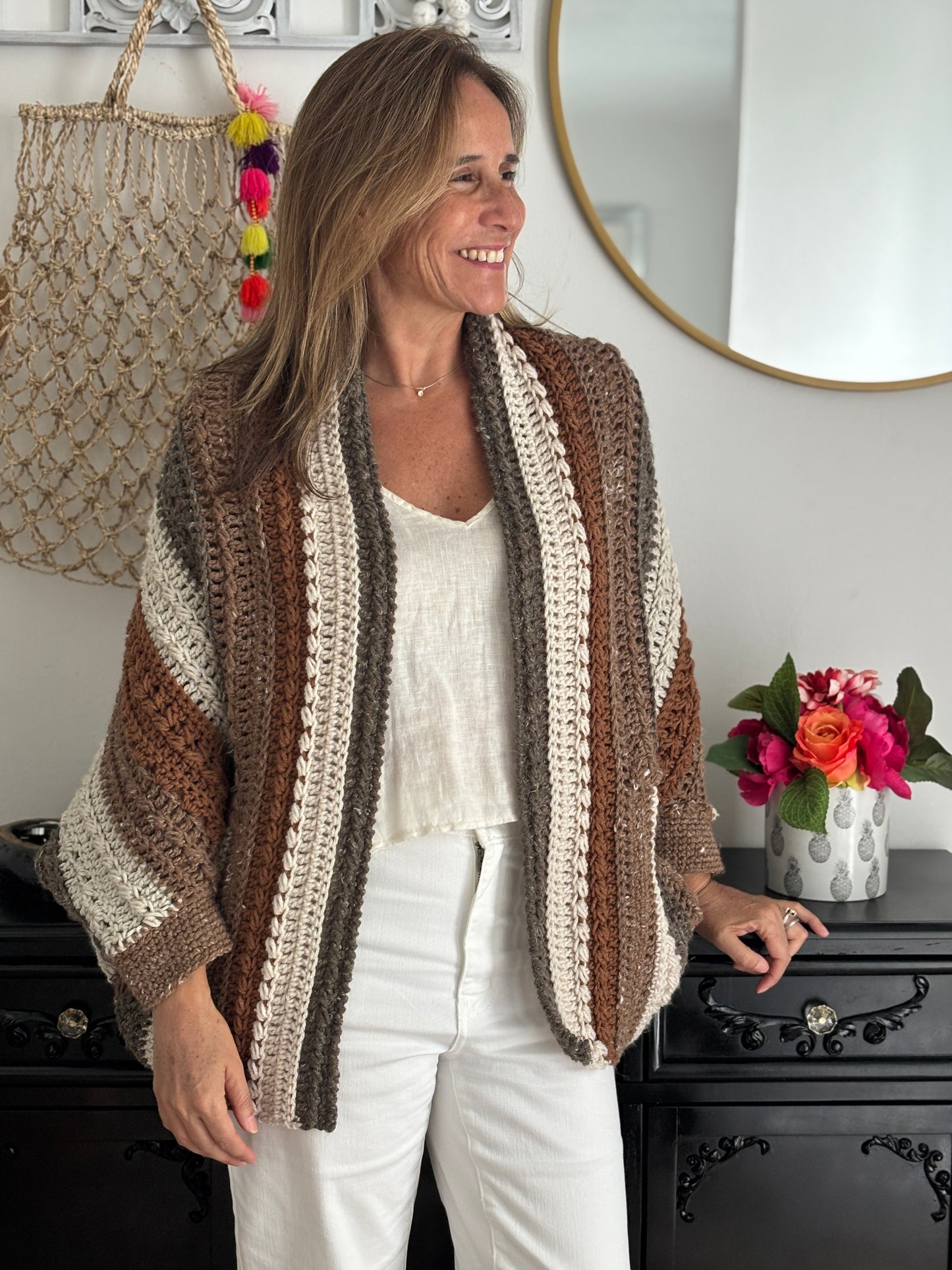 Cardigan Inés crema/café