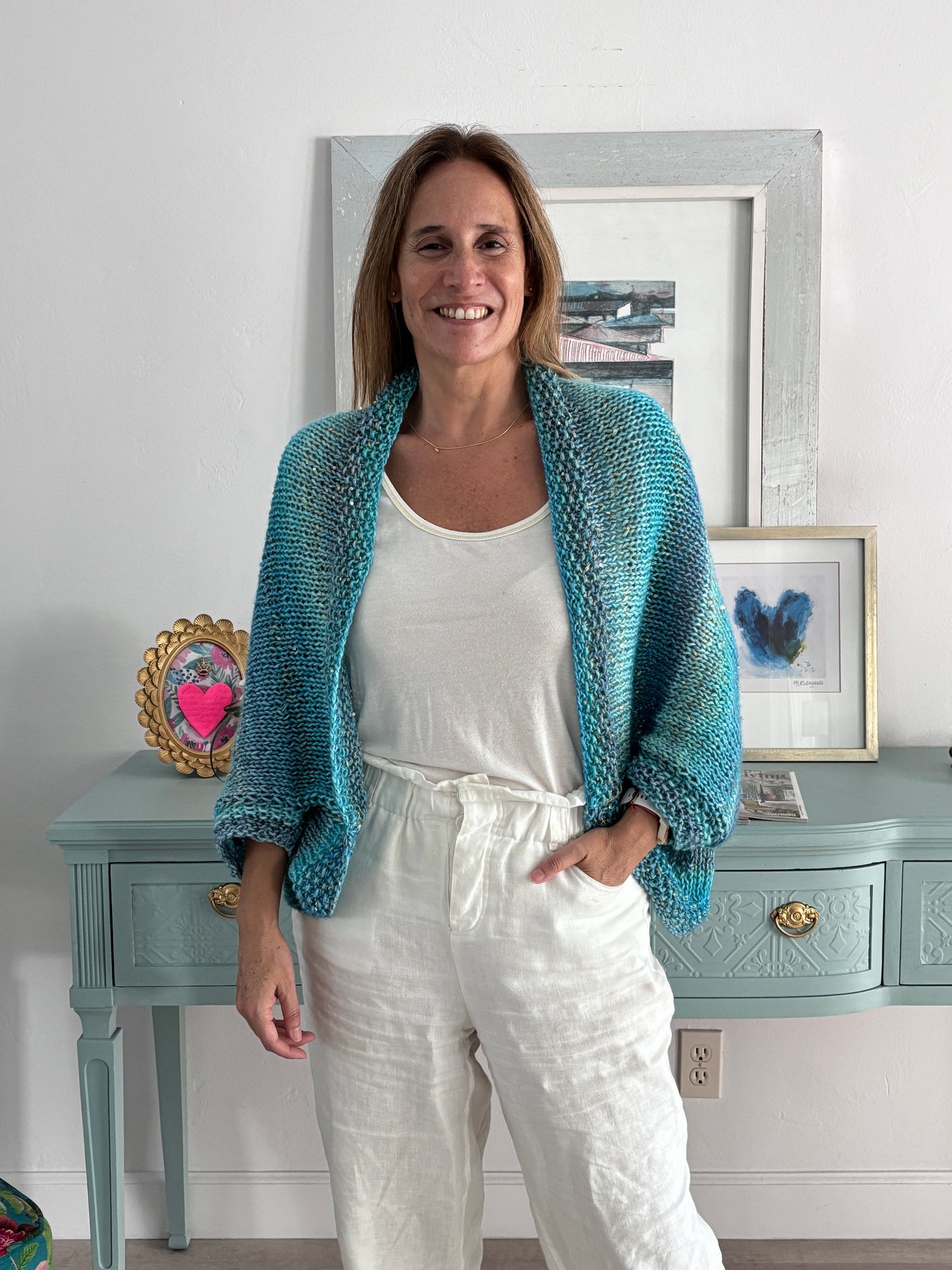 Cardigan Dúo Turquesa Jaspeado