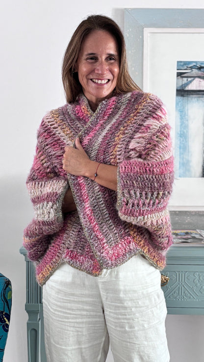 Cardigan Inés tonos fucsias/rosa