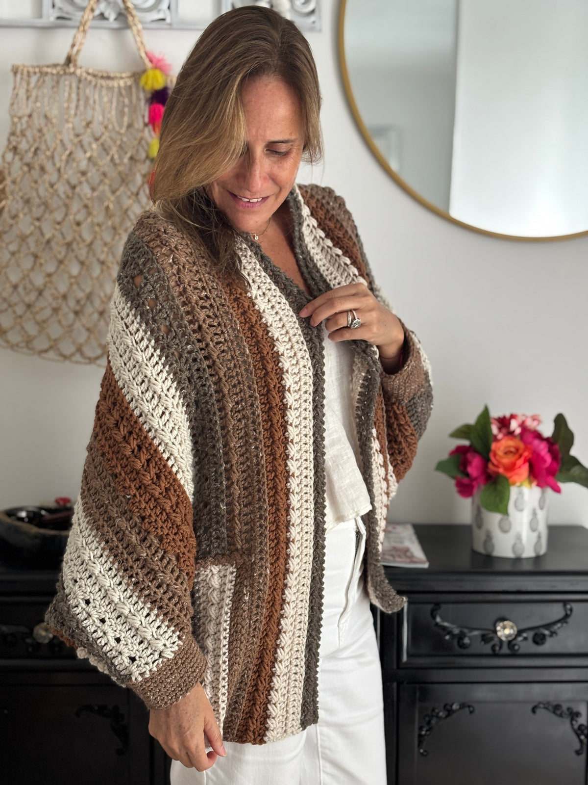 Cardigan Inés crema/café